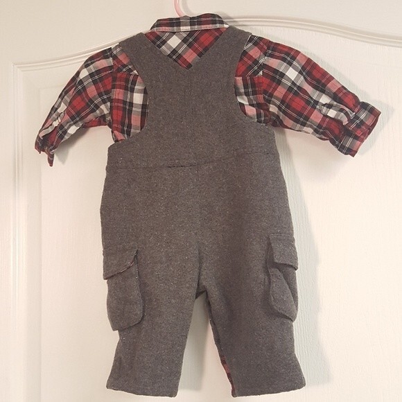 Children's Place Gray Wool Overalls Plaid Shirt - Picture 4 of 4